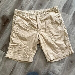 Neiman Marcus Mens Beige Flat Front Mid Rise Comfy Stretch Chino Shorts Size 36